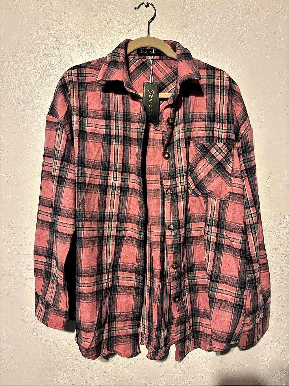 Fantastlook Plaid Button Down in Pink & Black NWT - XL